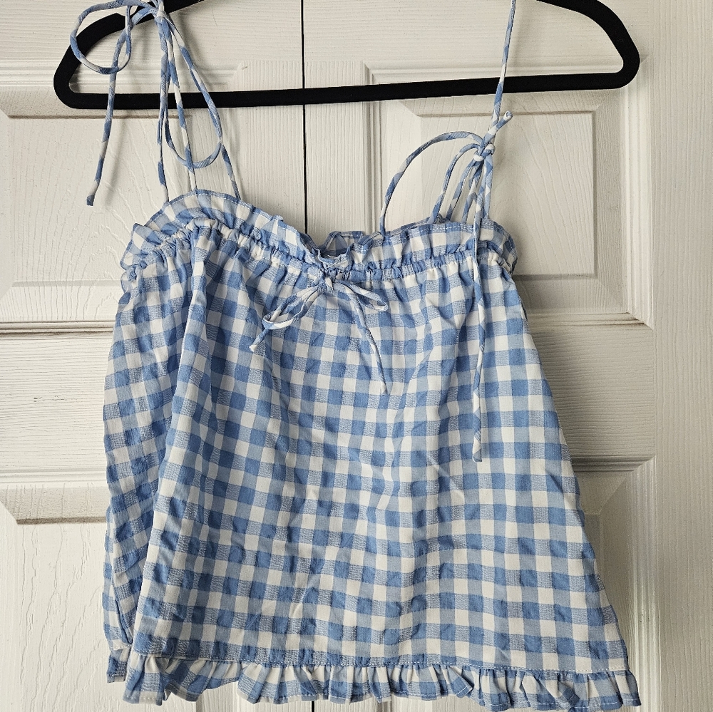 Blue and White Gingham Top
